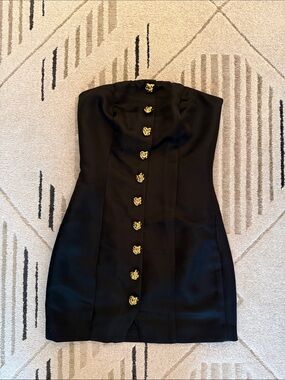 Endless Rose Black Strapless Mini Dress with Gold Button Accents